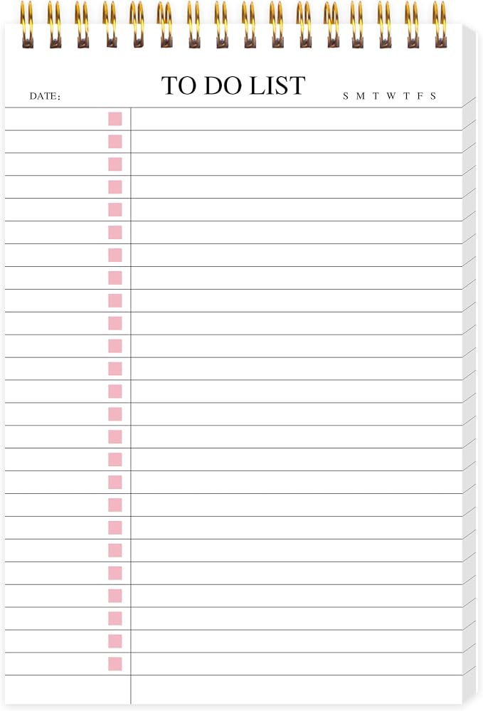 To Do List Notepad, Undated Daily Planner Notepad, A5 (5.5" x 8.3"), Pink | To Do List Notebook, Checklist Planner, Waterproof Spiral Notepad, for Work, Office Supplies, School Planner, 52 Sheets/Pack