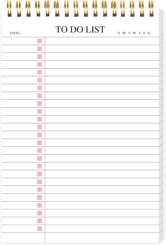 To Do List Notepad, Undated Daily Planner Notepad, A5 (5.5" x 8.3"), Pink | To Do List Notebook, Checklist Planner, Waterproof Spiral Notepad, for Work, Office Supplies, School Planner, 52 Sheets/Pack