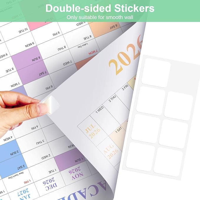 24" x 36" Exellewis 2026-2027 Academic Wall Calendar, July 2026 to June 2027, Folded Large Yearly Planner 12 Months, 2-Sided Reversible Horizontal/Vertical School Office Business Year Calendar