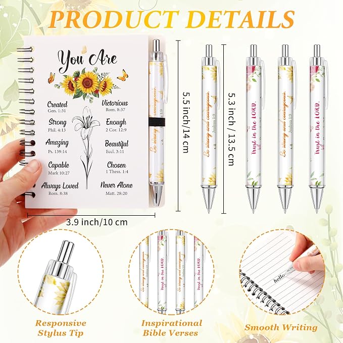 Colarr 24 Sets Christian Notebooks Bulk Christian Gifts for Women Pen and Notebook Gift Set Religious Prayer Journal for Woman Church Scripture Note Books with Bible Verse Pens(You Are)