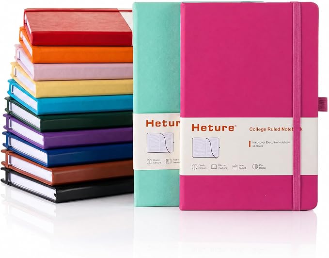 Heture 12 Pack Hardcover Journal Notebooks, A5 Lined Notebook for Writing and Work, 160 Pages 100 GSM Thick Paper, Ruled Notebooks Bulk with Elastic Closure, Hardcover Notebook for Work, School, Travel, Note Taking (Assorted Colors, 12 Pack)