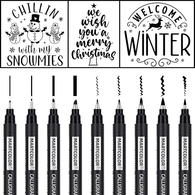 MARTCOLOR 9 Size Calligraphy Pens for Writing, Brush Pen Calligraphy Set | Calligraphy Pens for Beginners, Calligraphy Brush Pens, Hand Lettering Pen for Art Drawing, Sketching, Scrapbooking