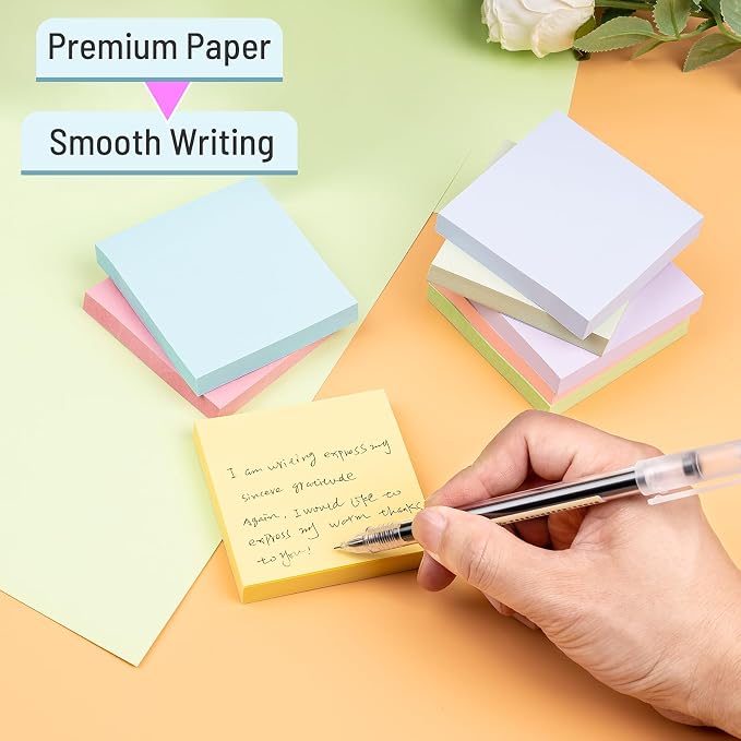 Sticky Notes 3x3 Inches, 8 Pads, 800 Sheets, 8 Color Sticky Note Pads, Premium Sticky Pads, Sticky Notes Bulk, Self-Stick Note Pads, 100 Sheets/pad