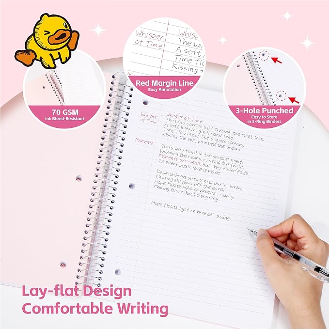 Comix 3 Subject Notebook with 3 Divider, 8.5" x 11" letter size, 150 Sheets College Ruled Notebook with Plastic Cover for Office/School/Home, Pink
