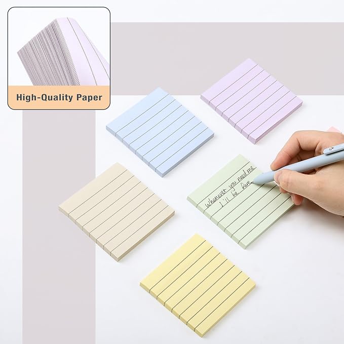 Mr. Pen- Lined Sticky Notes, 3" x 3", 6 Pads, 45 Sheets/Pad | Bulk Sticky Notes with Lines, Ruled Post Stickies, Memo Pads, Self-Stick Note Pad for Office, School, Home, Study