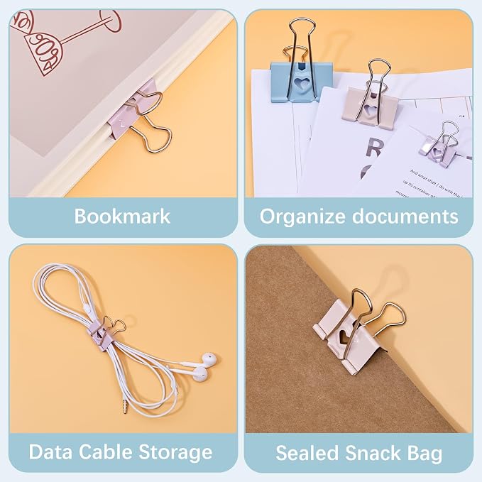 BAYTORY 12Pcs Pastel Binder Clips, 2 Inch (51 mm) Extra Large Binder Clips | with Clear Storage Container, Paper Clamps for School Teachers Office Supplies (51mm)