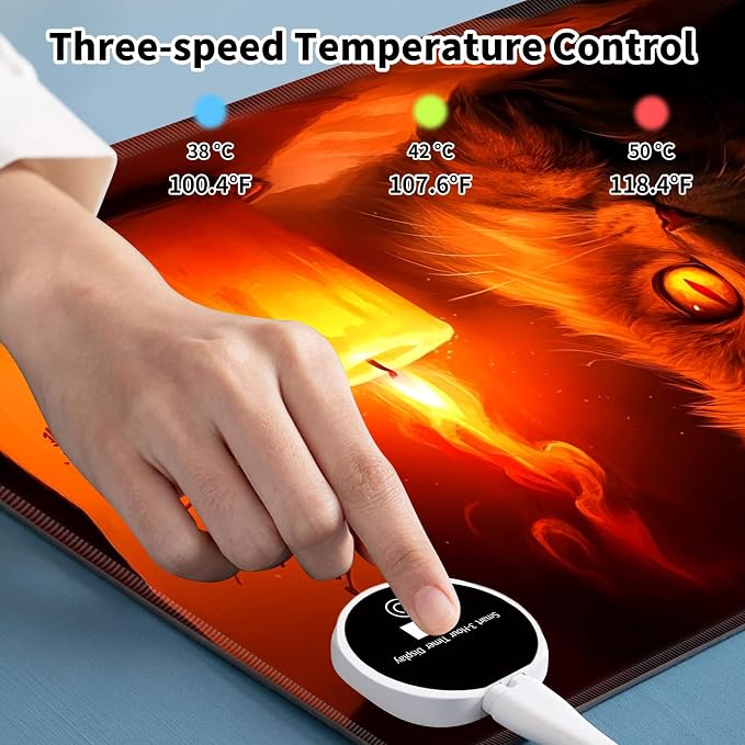 Heated Desk Pad Mouse Pad,Heated Desk Mat,with 3 Heating Levels & 3 Hours Auto Shut-Off,Leather 23.6"*14.2" Gaming Mouse Laptop Mat,Foot Warmer,Cute Cat Candlelight