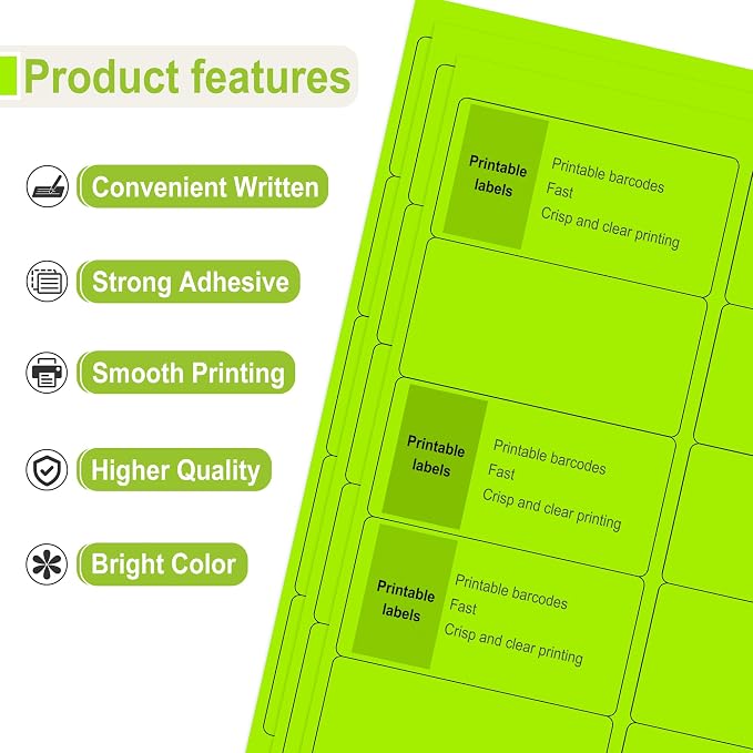 L LIKED 300 Fluorescent Green Labels, 2"X4" Neon Colored Labels Handwritten or Inkjet/Laser Print for Shipping Envelopes & Small Packages - 30 Sheets