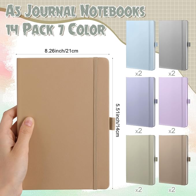 Laumoi 14 Pack Hardcover Journal Notebooks Bulk A5/A4/B5 Journaling Notebook Wide Ruled PU Leather Ruled Lined Journals with Pen Holder for School Business Work Writing (Morandi Color,A5)