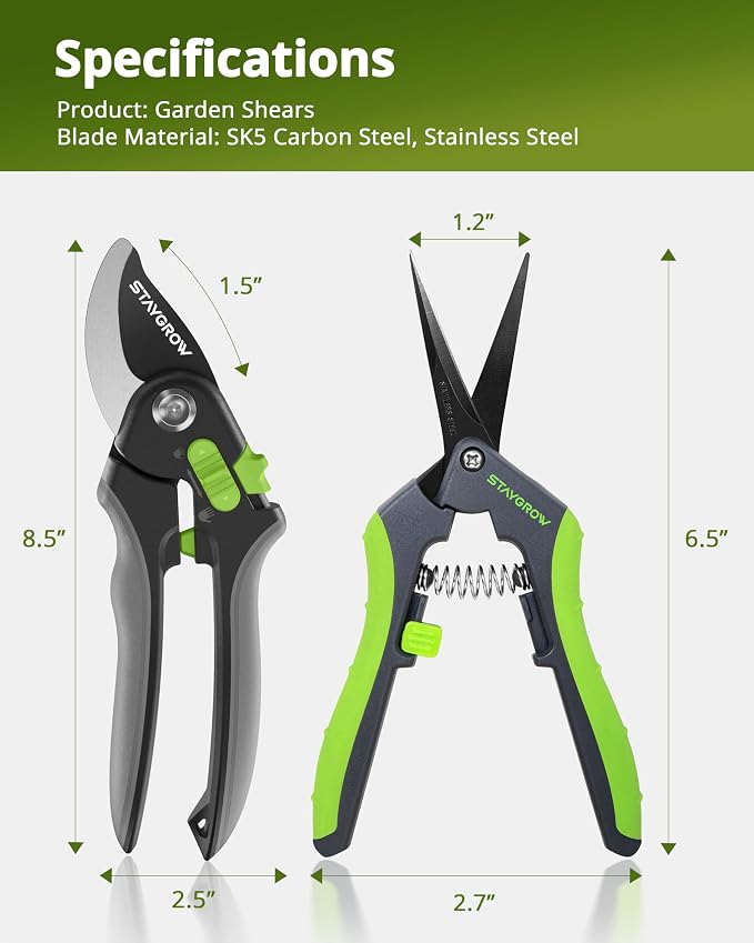 Gardening Scissors, Sharp Plant Trimming Scissors 2 Pack | Stainless Steel Pruning Shears for Precise Cuts Bonsai Clippers,8.5" Bypass Garden Clippers and 6.5" Curved Garden Shears