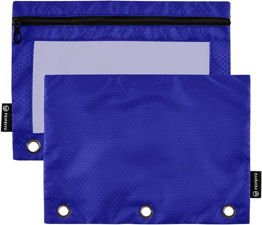 Gredecor Binder Pencil Pouch 3 Ring Navy Blue Zipper Pencil Pouches Case 2 Pack Clear Binder Organizer for School Office