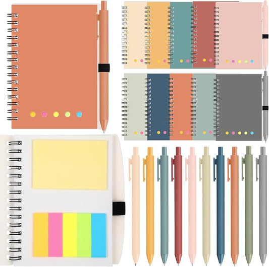 Chuangdi 20 Sets Lined Spiral Notebooks with Sticky Notes and Bamboo Pens, Back-to-school Gifts for Office Teachers Staff, Boho Notebook with Pen Bulk Gift (Ethnic)