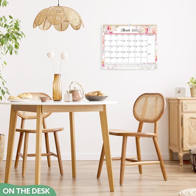 2026-2027 Wall Calendar, 14.5" x 11.8" 18 Month Green Leaves | July 2026-December 2027 120Gsm FSC-Certified Paper Monthly Calendar, Twin-Wire Binding, Ruled Blocks, Holiday Reference