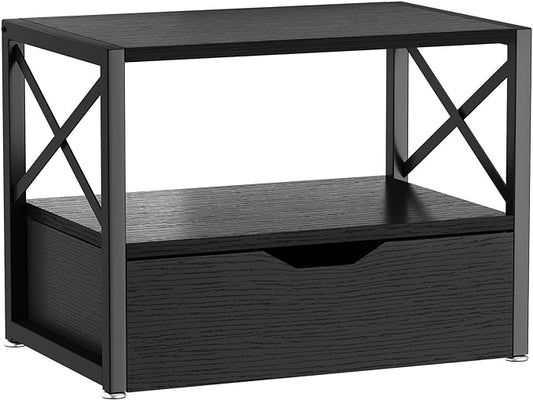IBUYKE 2 Tier Desktop Printer Stand with Drawer Storage TLJ006B | Multi-Purpose Desk Organizer,Wooden Printer Stand for Folders,Books,for Fax Machine, Scanner,Home Office