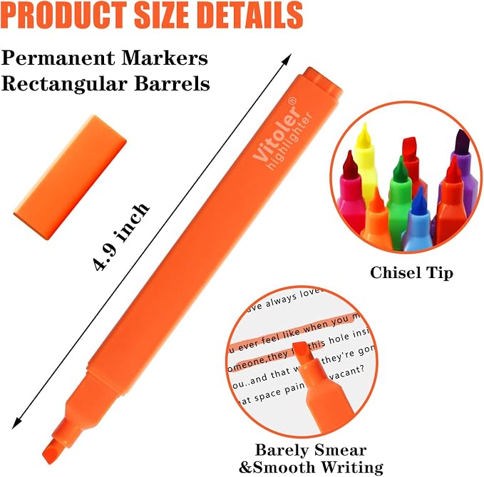 Vitoler Highlighters, Assorted Colors,Dry Fast,Chisel Tip,8Pcs | cute bright colol,high quality for bible study,books,journal,writing,school office