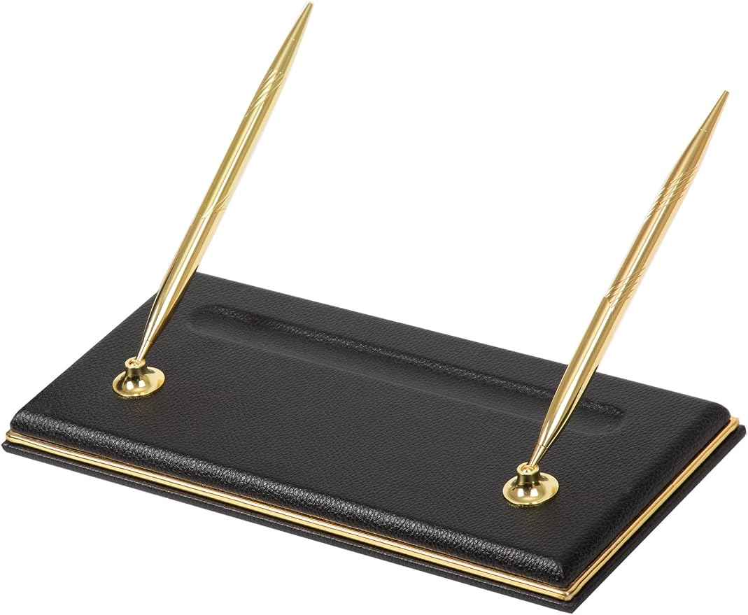 Cloud Luxury Leather Desk Set – 10 Piece Executive Desk Organizer with Desk Pad, Double Document Tray, Pen Holder, Memo Holder, Business Card Holder & Phone Stand – Gold Office Accessories (Black)