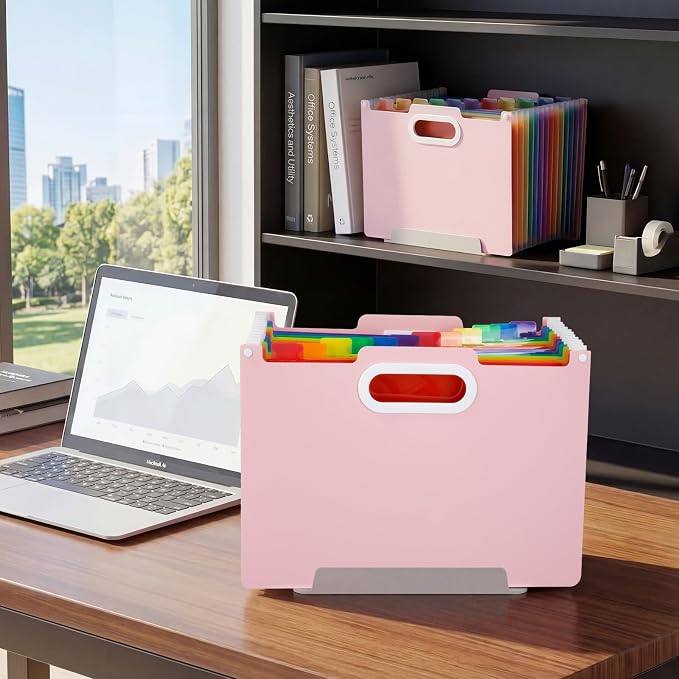 Comix Expanding File Folder, 13 Pockets Accordion File Organizer, Pink | Letter/A4 Size Document Organizer, For Home Office School