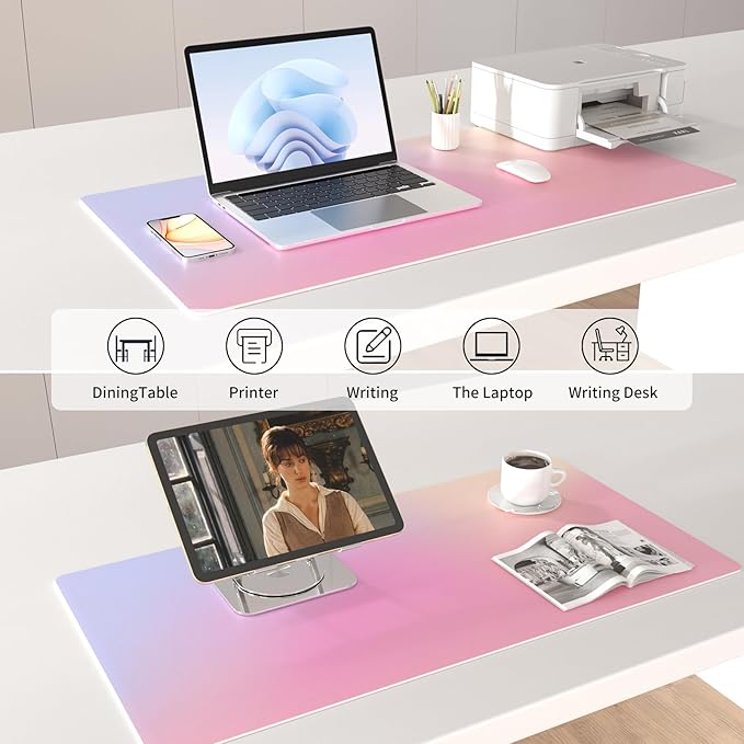 Colorful Star Large Mouse Pad Pink Aesthetic, 31.5 x 15.7 in | Cute Girly Desk Mat PU Leather Laptop Mat, Waterproof Non-Slip Desk Mat for Office Accessories Women& Girl
