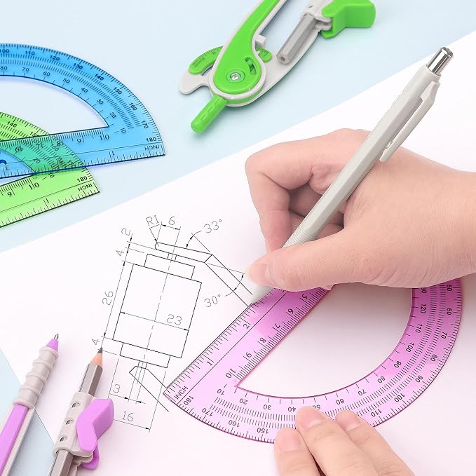 ZZTX 180-Degree Protractor and Compass Set 3 Colors | Precision drawing, 180° measurement, Student geometry