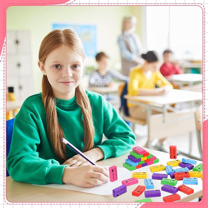 Resurhang 360 Pcs Erasers Bulk for Kids Inspirational Pencil Erasers Bulk for Drawing Motivational Big Eraser School Supplies for Classrooms Back to School Office (Jesus Loves You,Multicolor)