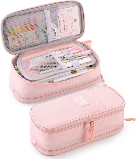 CICIMELON Large Pencil Case Big Storage Pen Pouch Bag with Compartment for School Supplies Office College Teen Boys Girls Adults, Upgraded Pink