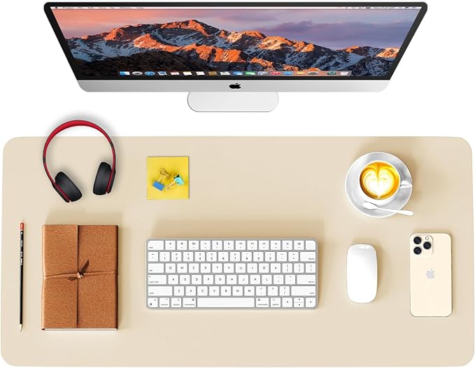 Leather Desk Pad Protector, Waterproof Mouse Pad, PU Desk Mat, Office Desk Cover, Desk Writing Mat for Office/Home/Work/Cubicle (Eggshell) 31.5x15.7 in