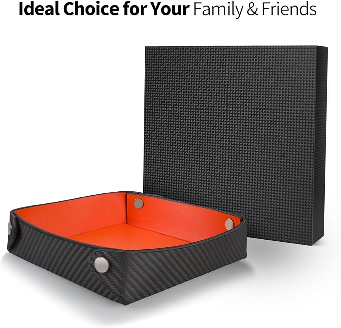 Leather Carbon Fiber Desktop Storage Tray, Decorative Catchall Organizer for Keys, Wallet, Watch, Jewelry, Entryway Table