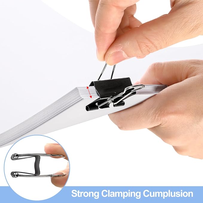 300 Pack Medium Binder Clip, 1-1/4 Inch Metal | Black Fold Back Clips, Standard Paperwork Clamp Bulk for School Teacher Student, Business Office Home