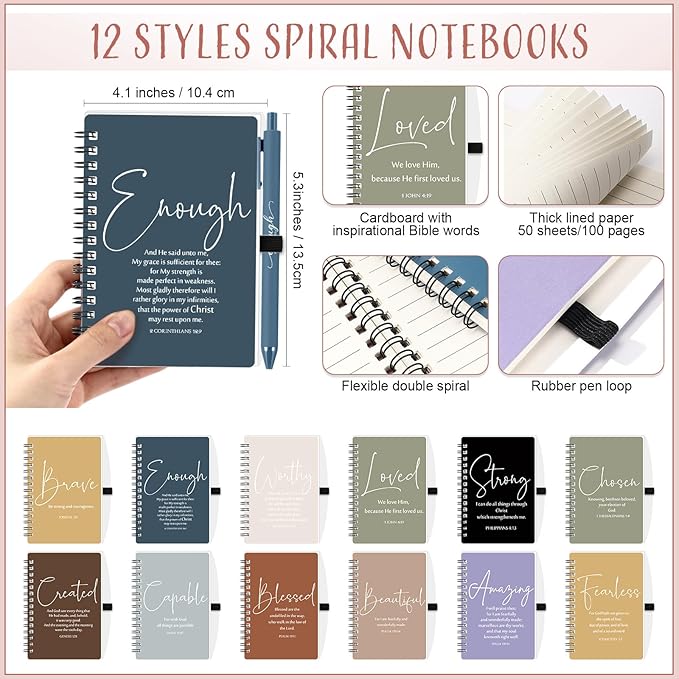 Kosiz 48 Sets Christian Gifts Bulk Christian Notebooks with Pens Inspirational Prayer Journals Bulk A6 Spiral Small Notepads for Women Men Church Members Bible Study Groups (Fresh Color)
