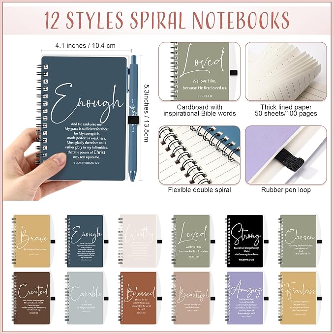 Kosiz 12 Sets Christian Gifts Bulk Christian Notebooks with Pens Inspirational Prayer Journals Bulk A6 Spiral Small Notepads for Women Men Church Members Bible Study Groups (Fresh Color)