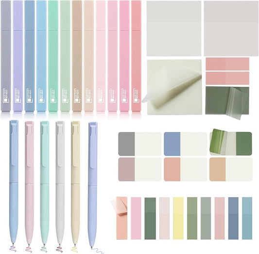 DazSpirit 12 Pastel No Bleed Bible Highlighters and 6 Color Pens with 620 Sheets Transparent Sticky Notes, Bible Journaling Kit, Aesthetic Colored Labels for School Office Annotating Books Supplies | Bible Journaling Kit, Bible Study Supplies, Aestheti...