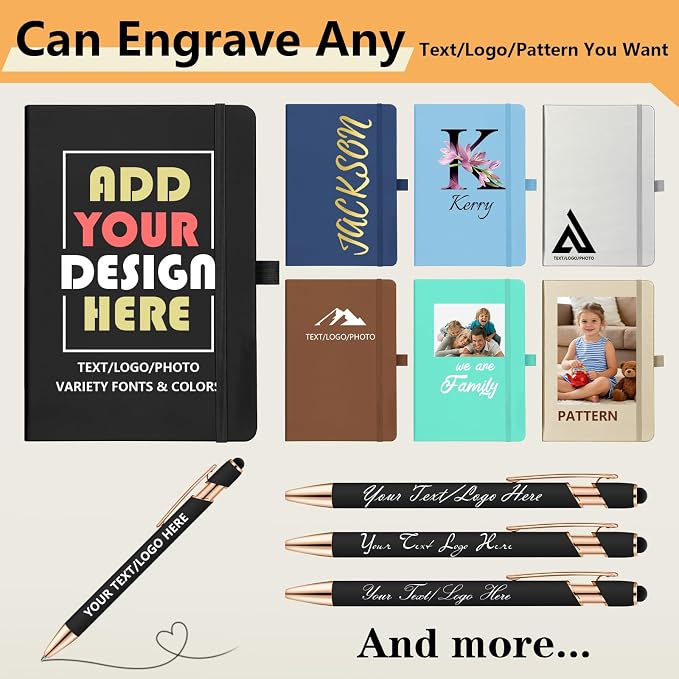 ENOMY Personalized Notebook Journal & 10 PC Pens Gift Set Custom Notebook A5 200 Pages A5 Lined Journal for Men Women Hardcover Notebooks for Work College Graduation Gifts, Silver