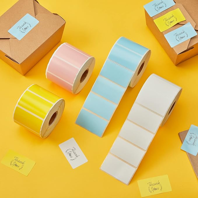 MUNBYN 2.25x1.25 Thermal Labels, 4000 Sheets/4 Roll,4 Color | White, Blue, Pink, Yellow, Strong Adhesive, Non BPA&BPS for Small Business, Shipping,Mailing, Bakery, Price Tag