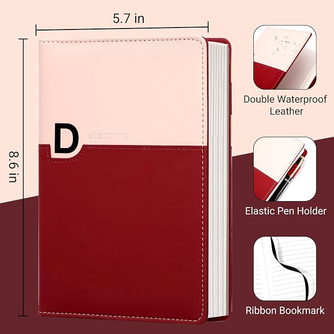 CAGIE Lined Journals for Writing, Two-Toned Hardcover Journal Notebook for Women, 256 Pages A5 Journal with 100GSM Thick Paper for Work Note Taking Diary, Refillable Design,8.6 x 5.7 Inch, Red | 256 Pages, 100gsm Thick Paper, Refillable, Two-Toned Hard...