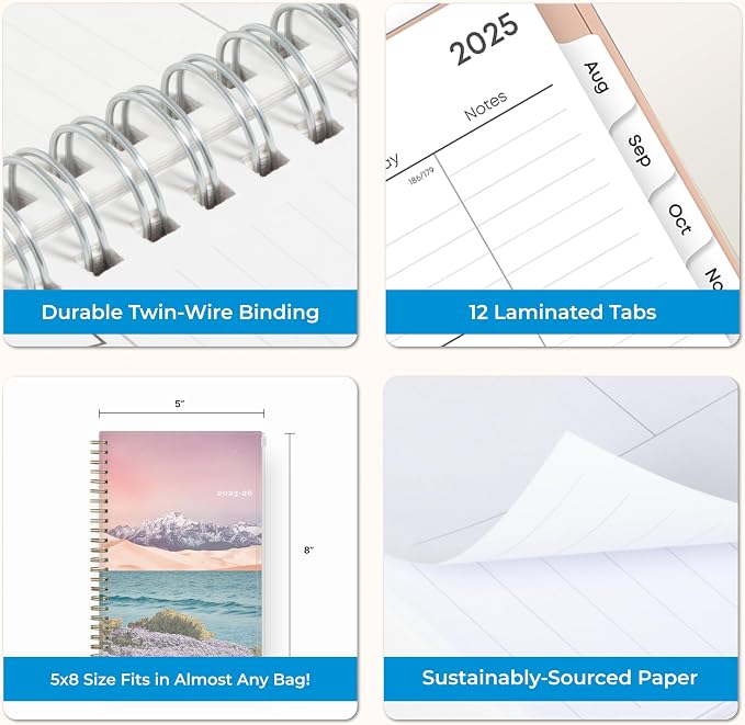 Blue Sky 2025-2026 Weekly & Monthly Academic Planner, 5"x8", Believe | July 2025 - June 2026, Flexible Cover With Zip Pouch, Wirebound, Storage Pocket, Academic Year