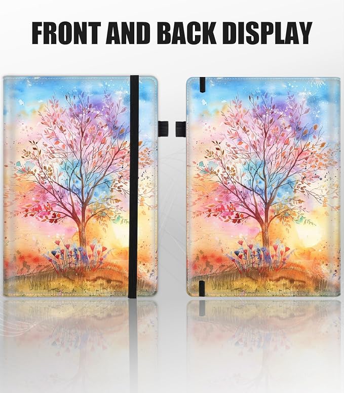 Hardcover Executive Notebooks, A5 PU Leather Lined Journal Notebook, 200 Pages Thick Paper Subject Notebooks for School,Work,Home Writing Business Notebook, Diary Book ，Watercolor Tree Painting
