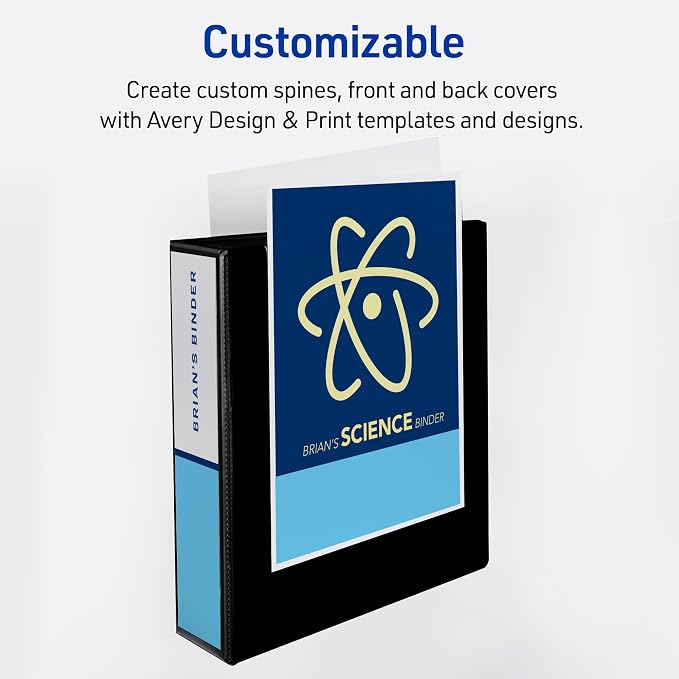 Avery Heavy-Duty View 3 Ring Binders, 2 Inch One Touch Slant Rings, DuraHinge, 2.8 Inch Wide Spine, Customizable Clear Cover and Spine, White Binders (6-Pack of 79792)