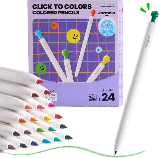 Jar Melo Mechanical Colored Pencils for Kids 24 Count, Erasable Oil-Based Pastel Pencils with Sharpener, Retractable Thick Color Leads, Drawing & Art Supplies for Kids, Artists Adults Coloring Books