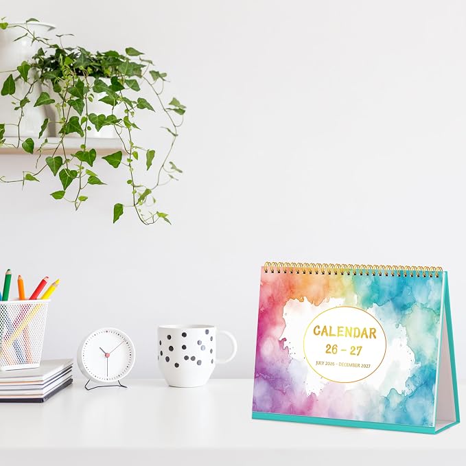 Desk Calendar 2026-2027 - Standing Flip Desktop Calendar 2026-2027, 18 Months Jul 2026 - Dec 2027, 10" x 8", Large with Notes, To-Do, Yearly Overview, Thick Paper, Great for Easy Planning - Multicolor