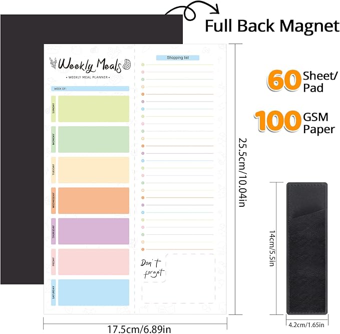 Thboxes 60 Sheets Meal Planner for Fridge, 7 x 10 In, Magnetic Grocery List | Pen Holder, Tear Off Pages, Shopping Checklist, Weekly Menu Pad, for Kitchen, Meal Prep, Families, Home, Office, Students