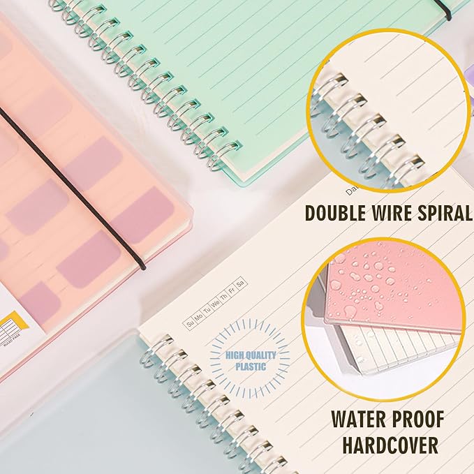 OWSC 4 Pack College Ruled Spiral Notebook, Notebooks for Work A5 Lined | 5.9 x 8.3 IN Notebooks College Ruled for Note Taking, School and Journal with 80 Sheets/160 Pages 110 GSM Thick Papers
