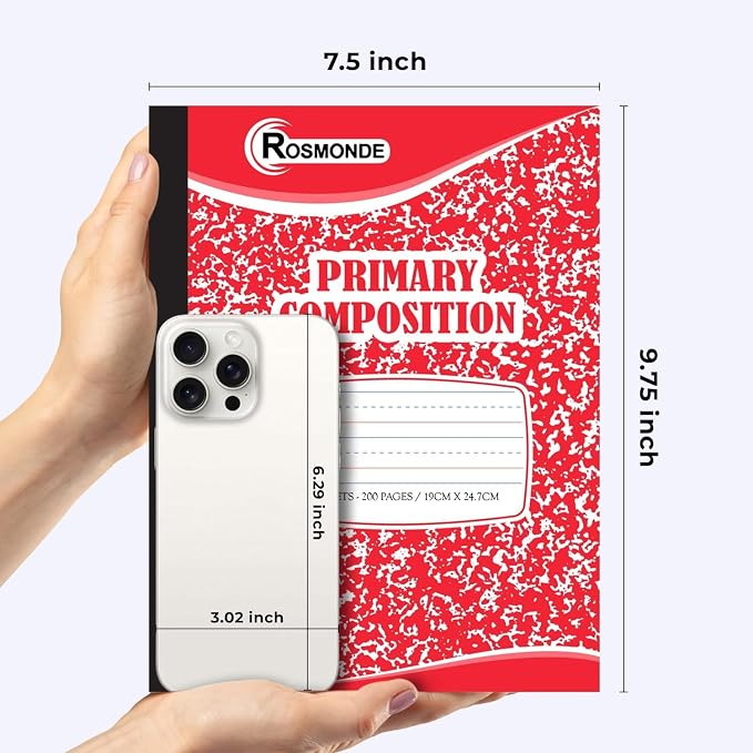 Rosmonde Bulk Primary Ruled Composition Notebooks, 100 Pack, 100 Sheets | Bulk Writing Journals, 200 Pages (100 Sheets), 9-3/4" x 7-1/2", Grades K-2, Hardcover, Bulk Primary Ruled Assorted Marble