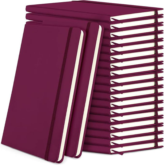 Honoson 20 Pack A5 Lined Journal Notebooks Hardcover Executive Notebook 5.5" x 8.3" PU Leather Wide Ruled Journals Bulk 160 Pages for Back to School Supplies Office Business Home (Burgundy)