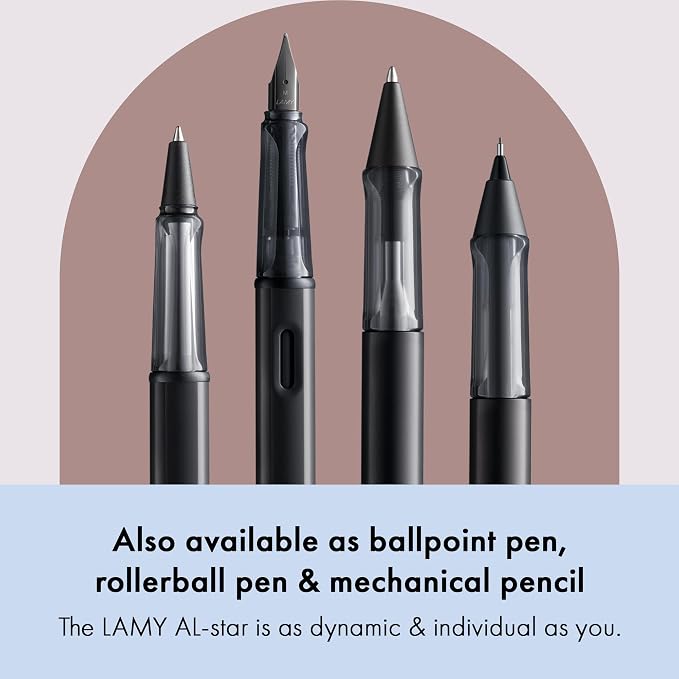 LAMY AL-star black - Fountain Pen with ergonomic grip & black Left-Handed steel nib (LH) in size M - lightweight aluminum body - including LAMY T 10 blue cartridge