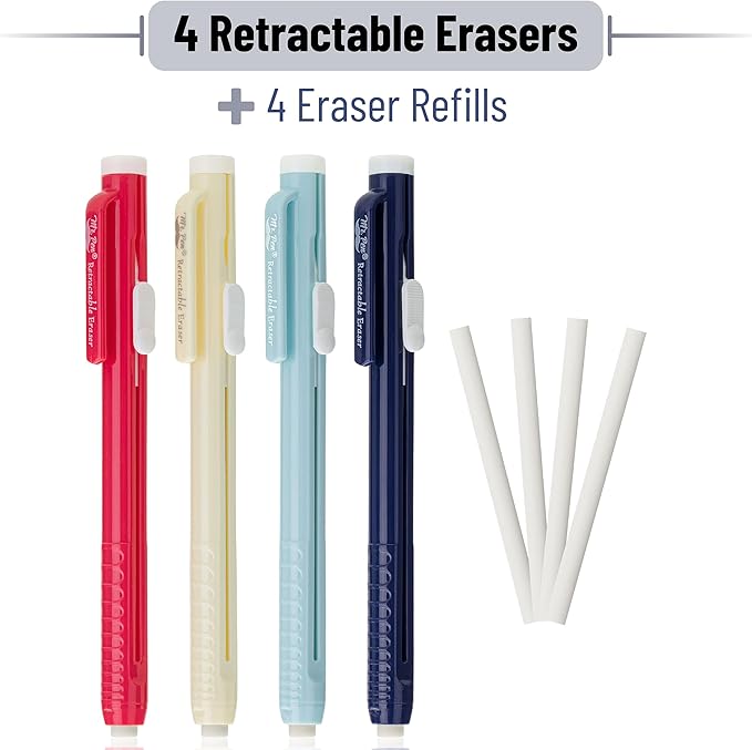 Mr. Pen- Retractable Mechanical Eraser Pens, 4 Pack, Vibrant Colors | Latex-Free Precision Pencil Erasers for Artists, Students, Drawing, Sketching & Drafting