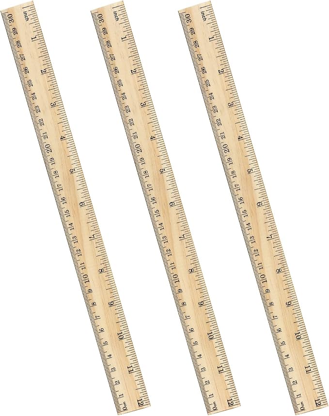 ZZTX 3 Pack Wooden Ruler 12 Inch（30 cm) | 2-in-1 scale design, Durable material, Double level design