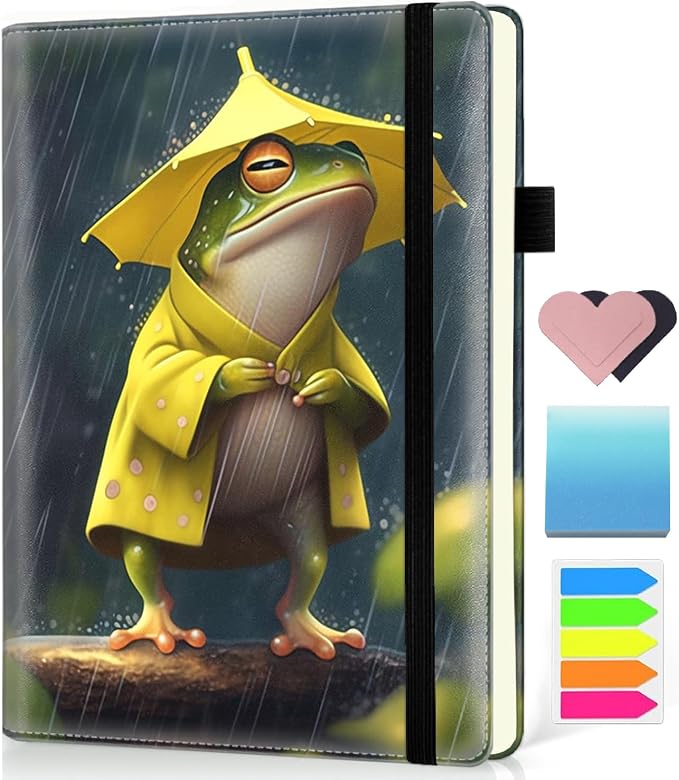 Hardcover Executive Notebooks, A5 PU Leather Lined Journal Notebook, 200 Pages Thick Paper Subject Notebooks for School,Work,Home Writing Business Notebook, Diary Book ， Frog