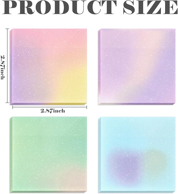 BAYTORY Glitter Transparent Sticky Notes, 200 Sheets 3 x 3 Clear Memo Pads | Multicolor Gradient Waterproof Self-Stick Note, See Through Aesthetic Self-Adhesive Note for Bible Accessories