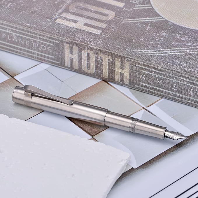 HONG DIAN M2 Titanium Mini Fountain Pen, Fine Soft Nib & Sleek Shape Metal Short Pocket Travel Pen (Titanium Gray)