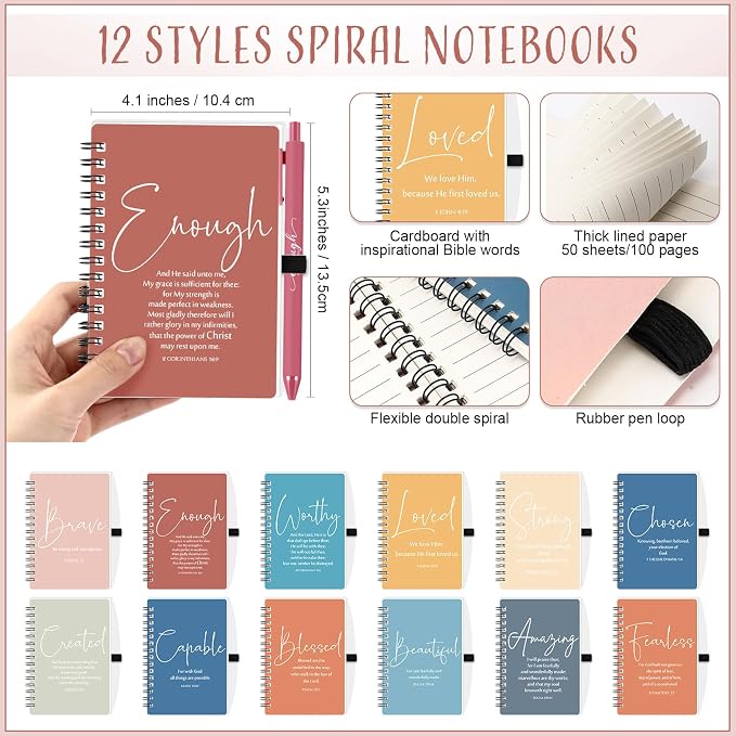 Kosiz 48 Sets Christian Gifts Bulk Christian Notebooks with Pens Inspirational Prayer Journals Bulk A6 Spiral Small Notepads for Women Men Church Members Bible Study Groups (Bright Color)